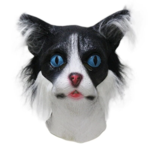 Schwarz/Weiß Mit Fell Katze Latex Maske,Tier Katze Party Dekoration